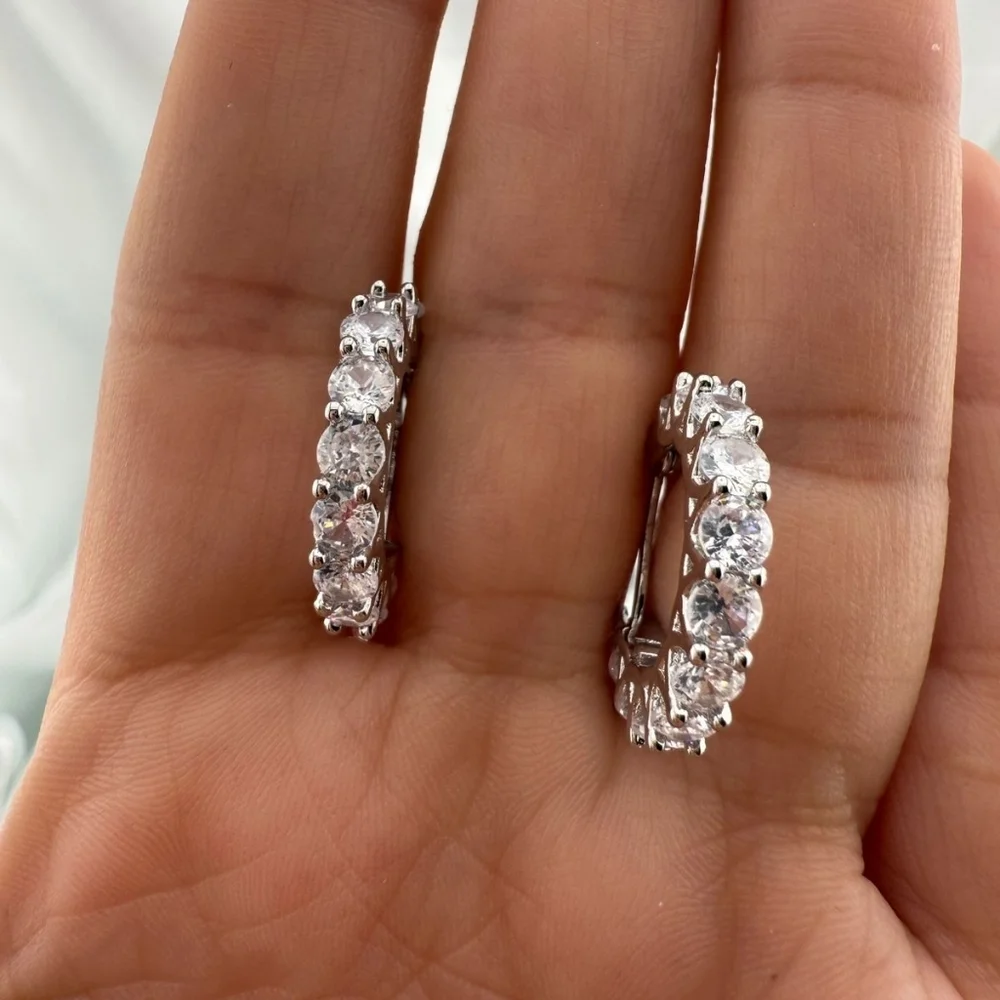 Wedding guests Crystal Silver Hoop Earrings - Picture 7 of 7